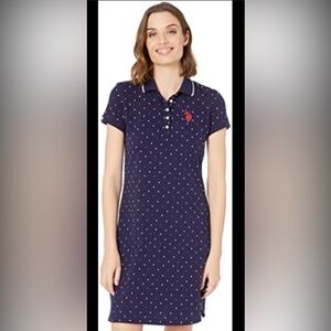 US POLO ASSN Anthracite Navy Blue Polo Dress Cotton Polka Dot Size XXL